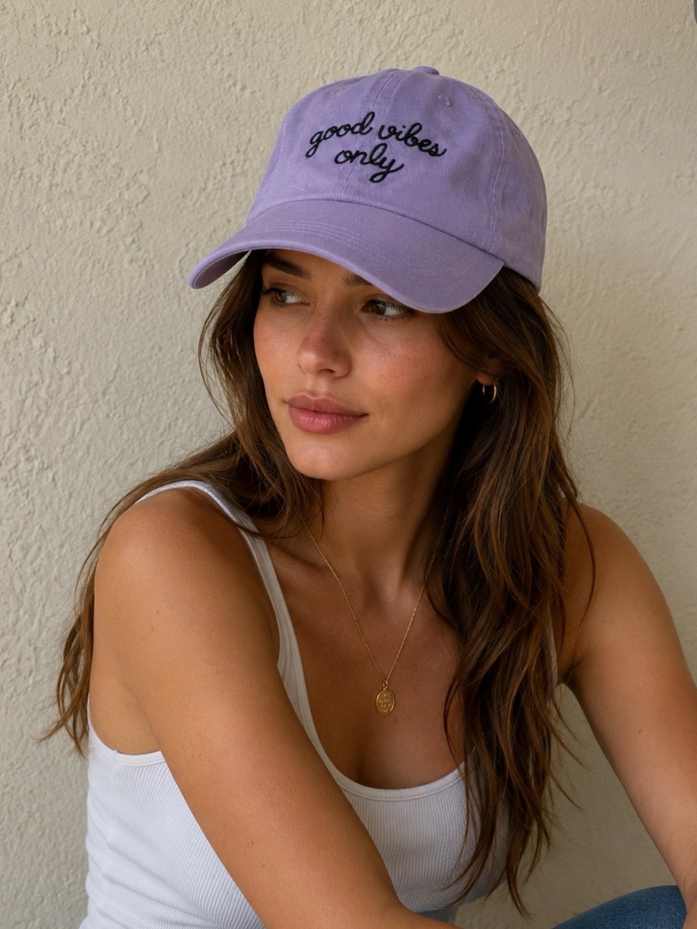 David and Young Purple 'Good Vibes Only' Embroidered Hat - NWT
